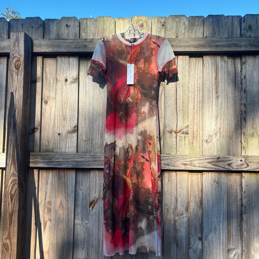 Nwt Petit Pois Maxi Dress Sheer Abstract Print Xs